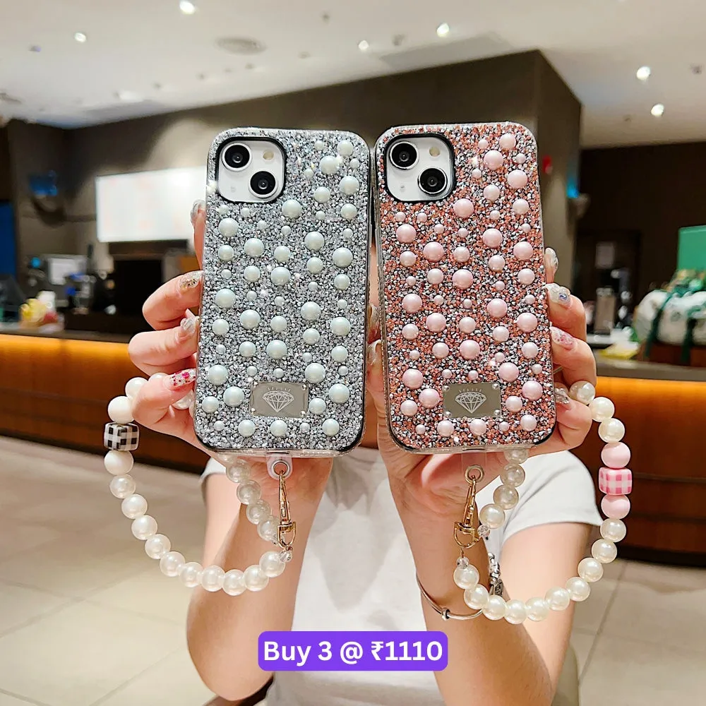 Shockproof Bling Pearl PC (Hard) Case With Pearl Bracelet - iPhone 13 Pro Max