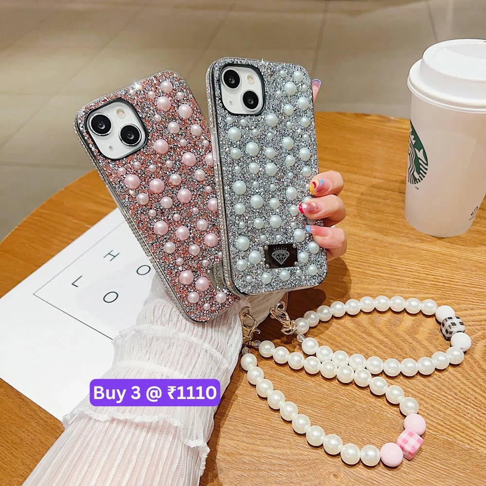 Shockproof Bling Pearl PC (Hard) Case With Pearl Bracelet - iPhone 13 Pro Max