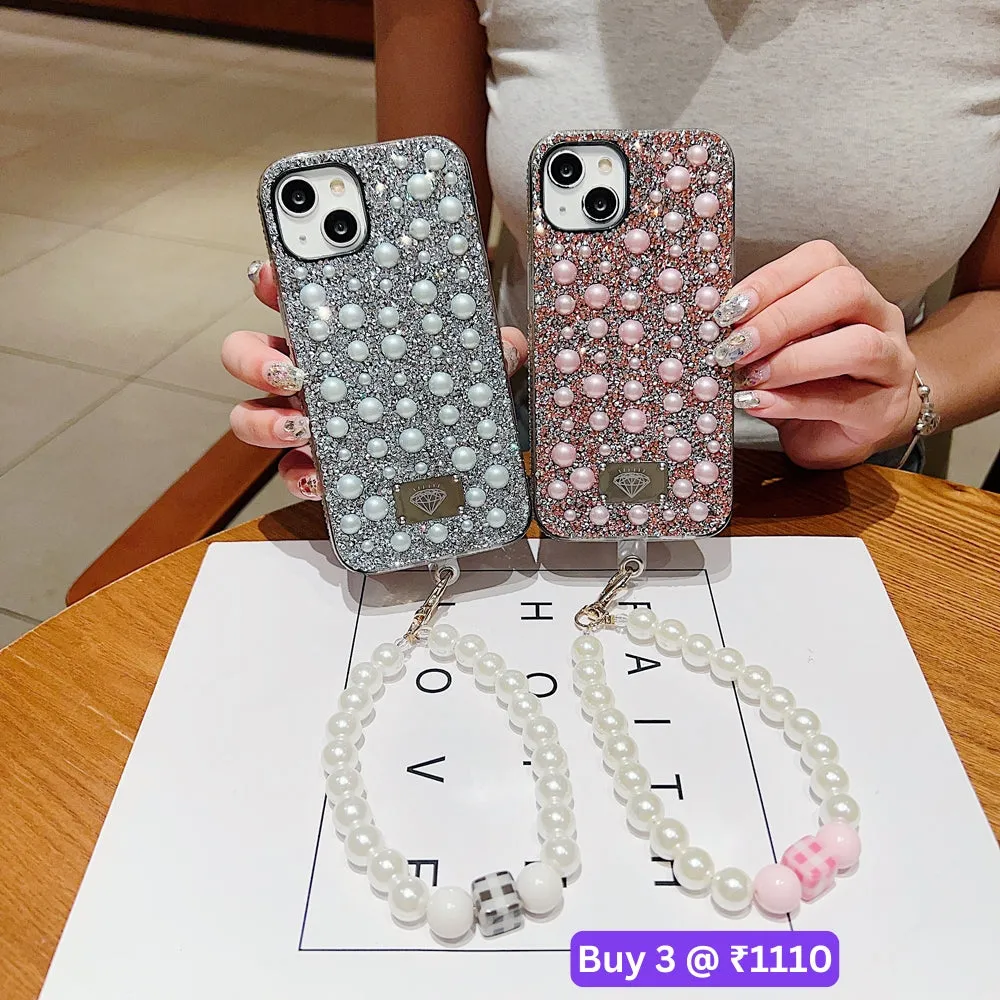 Shockproof Bling Pearl PC (Hard) Case With Pearl Bracelet - iPhone 13 Pro Max