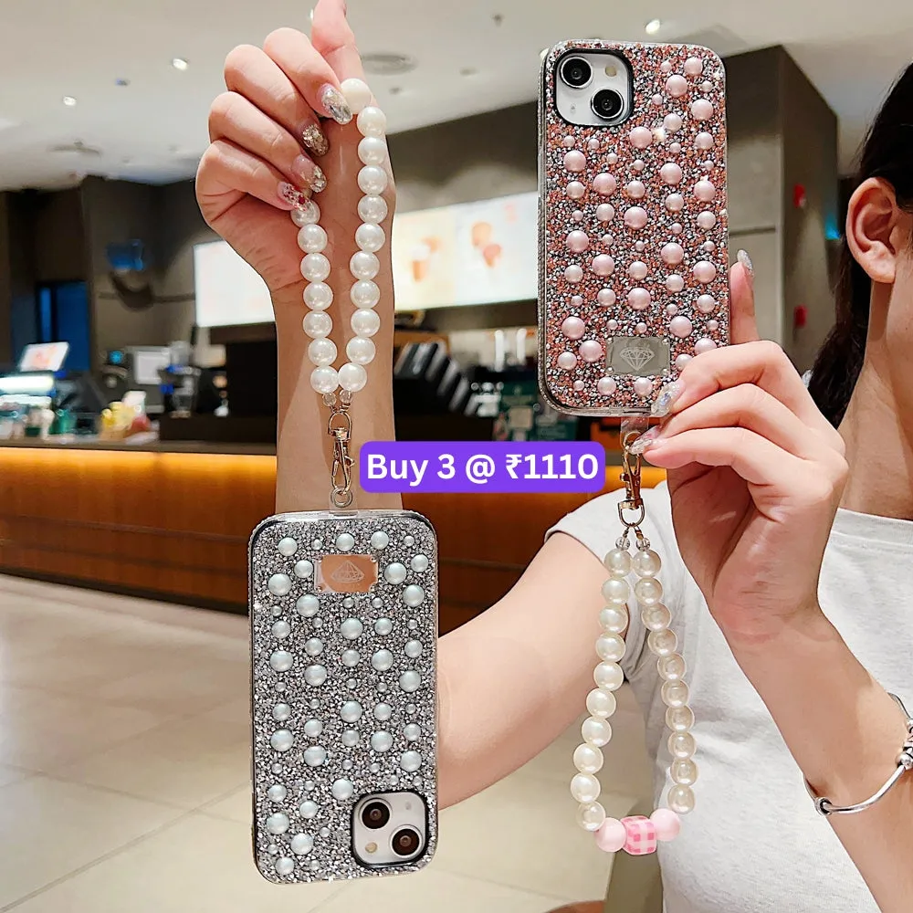 Shockproof Bling Pearl PC (Hard) Case With Pearl Bracelet - iPhone 14 Pro