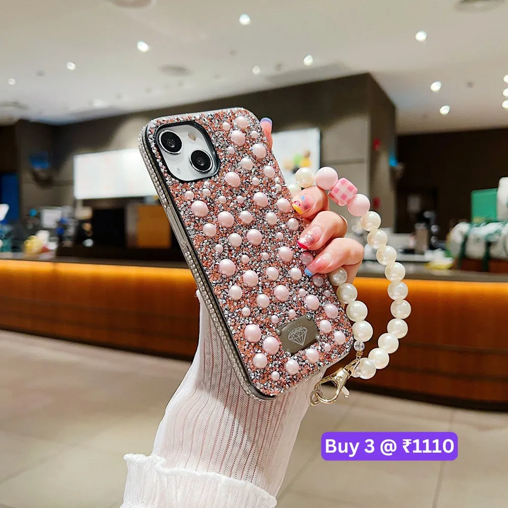 Shockproof Bling Pearl PC (Hard) Case With Pearl Bracelet - iPhone 14 Pro