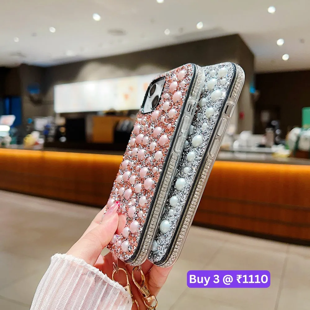 Shockproof Bling Pearl PC (Hard) Case With Pearl Bracelet - iPhone 14 Pro
