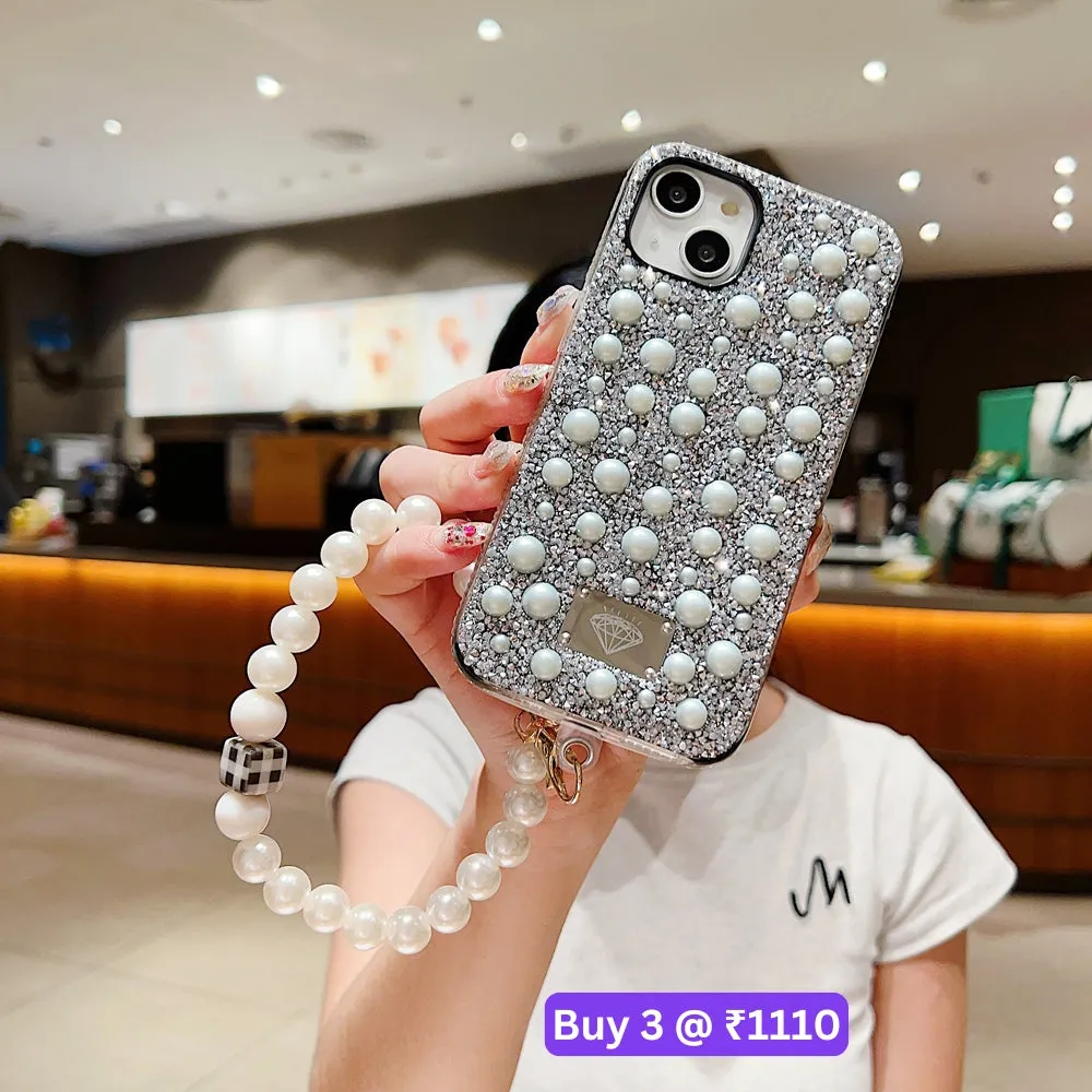 Shockproof Bling Pearl PC (Hard) Case With Pearl Bracelet - iPhone 14 Pro