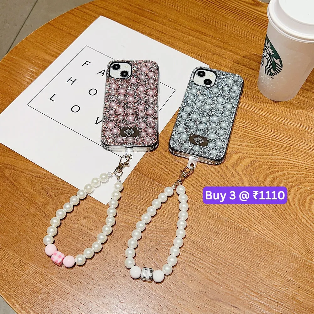 Shockproof Bling Pearl PC (Hard) Case With Pearl Bracelet - iPhone 14 Pro