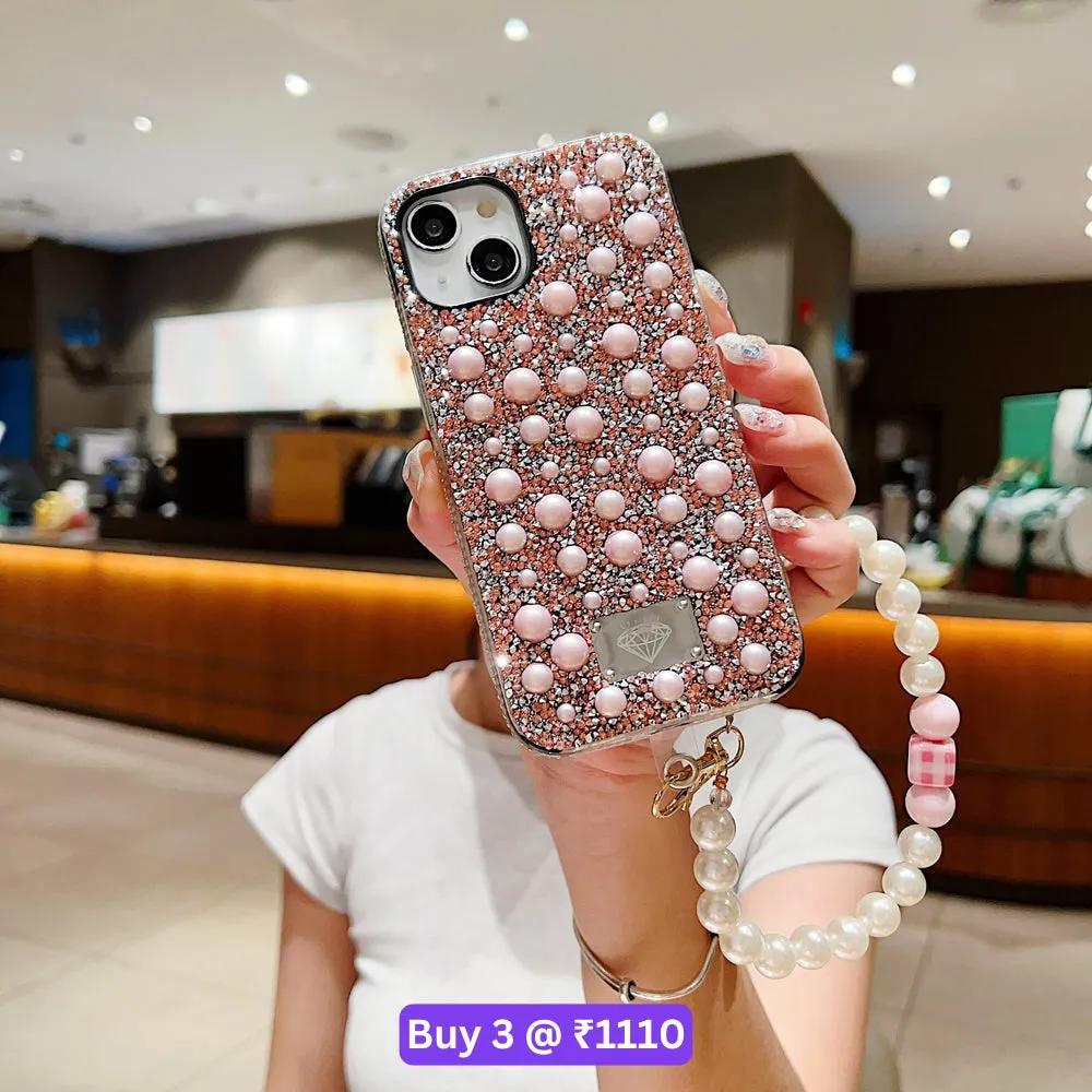 Shockproof Bling Pearl PC (Hard) Case With Pearl Bracelet - iPhone 14 Pro