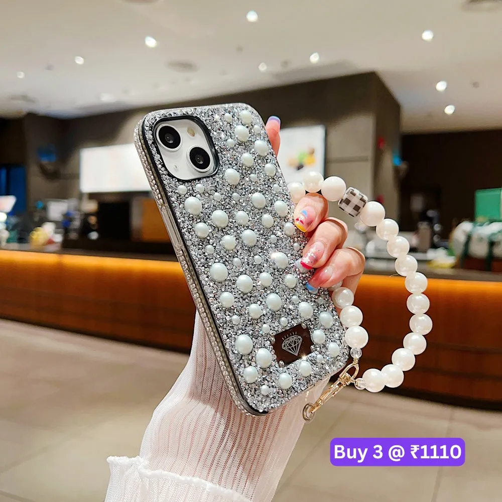 Shockproof Bling Pearl PC (Hard) Case With Pearl Bracelet - iPhone 14 Pro