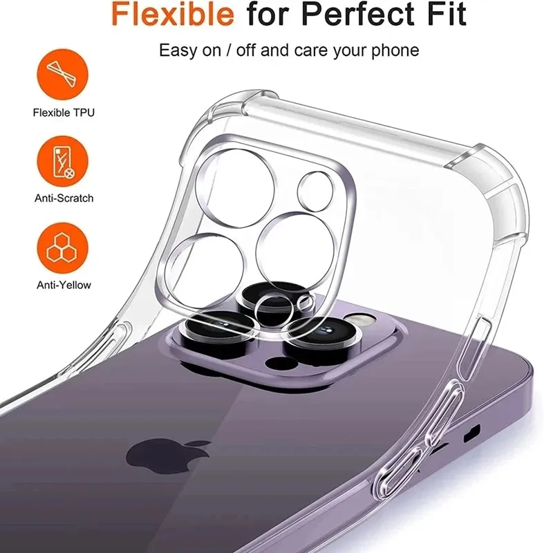 Shockproof Silicone Clear Phone Case for iPhone 13 14 15 Pro