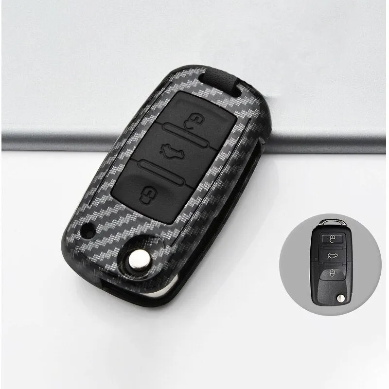 Silicon Carbon Fiber Car Key Cover Case For Golf Bora Jetta POLO Passat B5 B6 Skoda Octavia A5 Fabia SEAT Ibiza