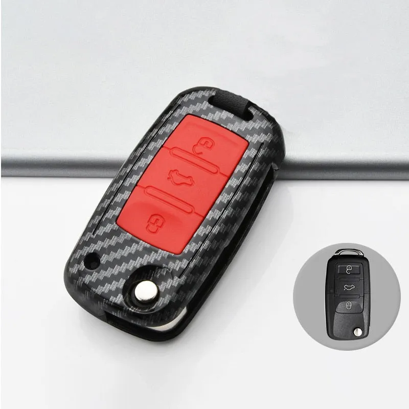Silicon Carbon Fiber Car Key Cover Case For Golf Bora Jetta POLO Passat B5 B6 Skoda Octavia A5 Fabia SEAT Ibiza
