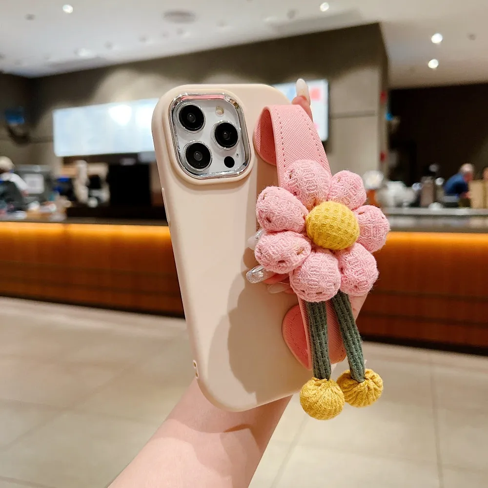 Silicone Metal Ring Flower Wrist Strap Holder Phone Case - iPhone 12 Pro Max