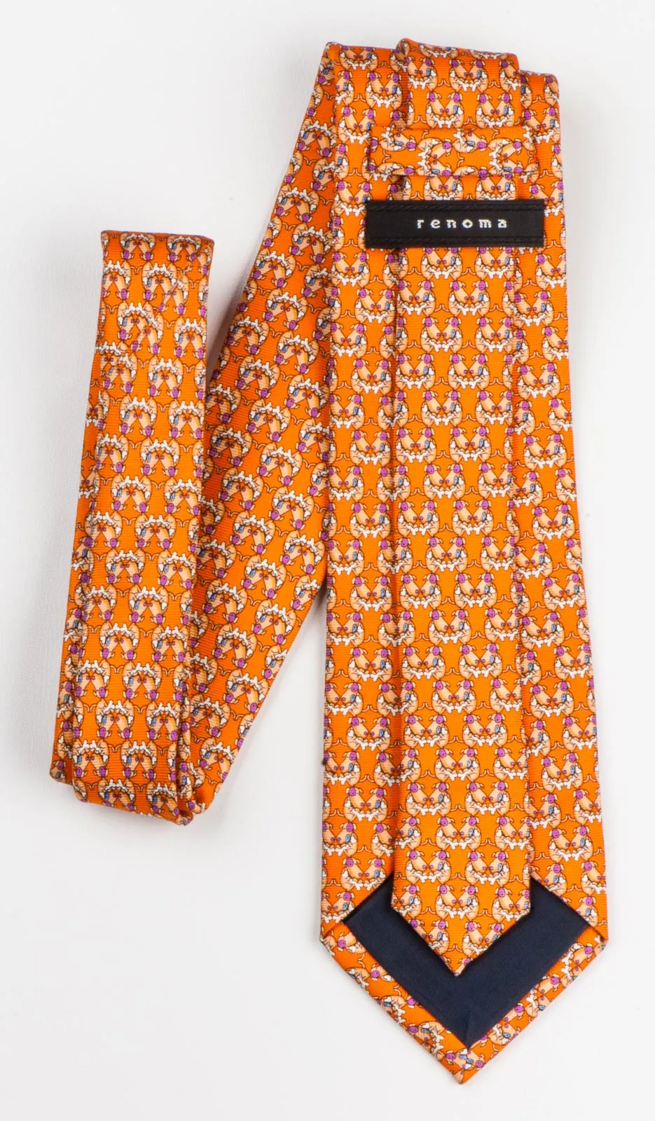 Silk Neck Tie By Renoma Printed Cartoon Dogs On Orange Design 3 1/4 Inch
