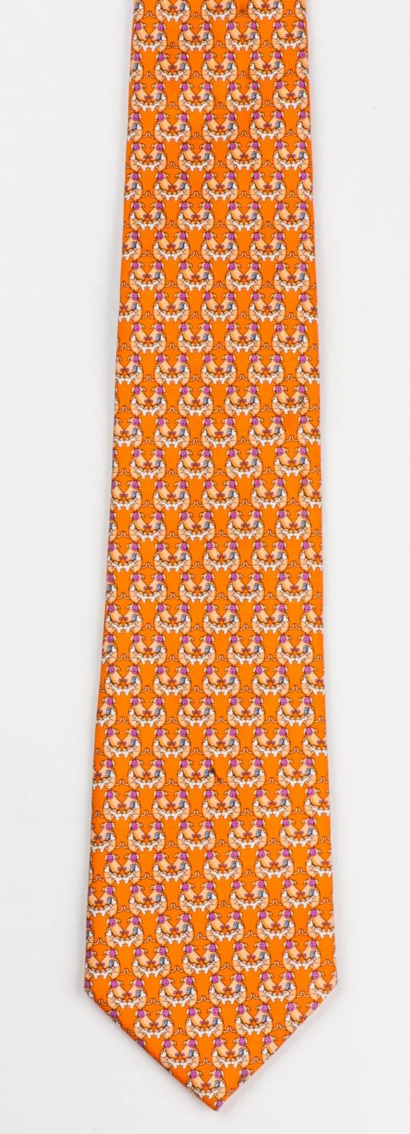 Silk Neck Tie By Renoma Printed Cartoon Dogs On Orange Design 3 1/4 Inch