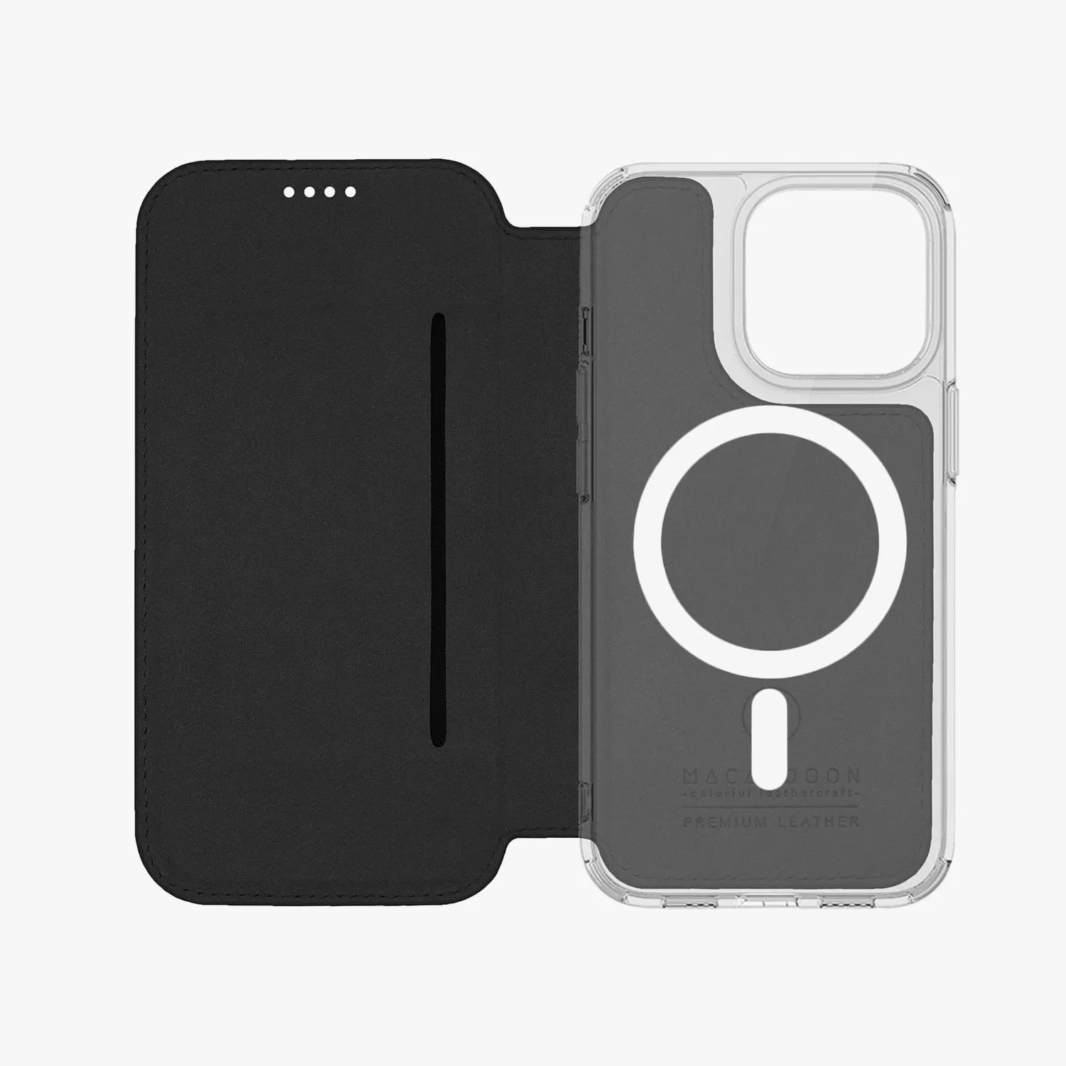 Sleek iPhone 16 MagSafe Leather Flip Cover with Clear Case