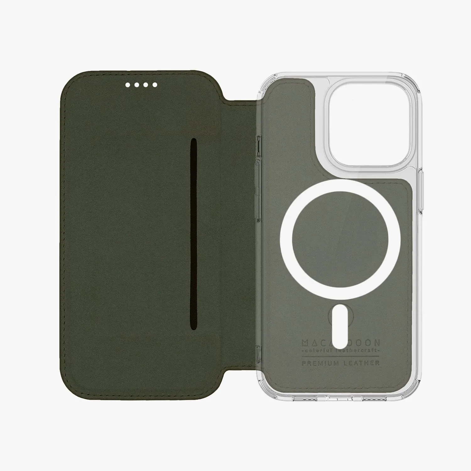 Sleek iPhone 16 MagSafe Leather Flip Cover with Clear Case