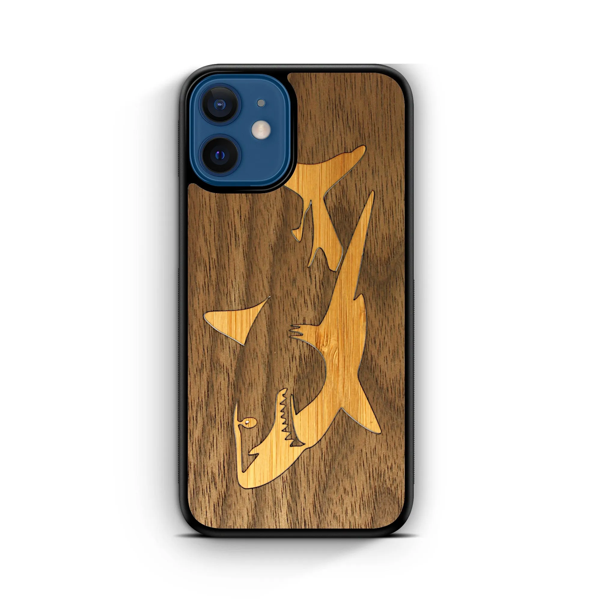 Slim Wooden iPhone Case (Great White Shark with Bamboo in Black Walnut)