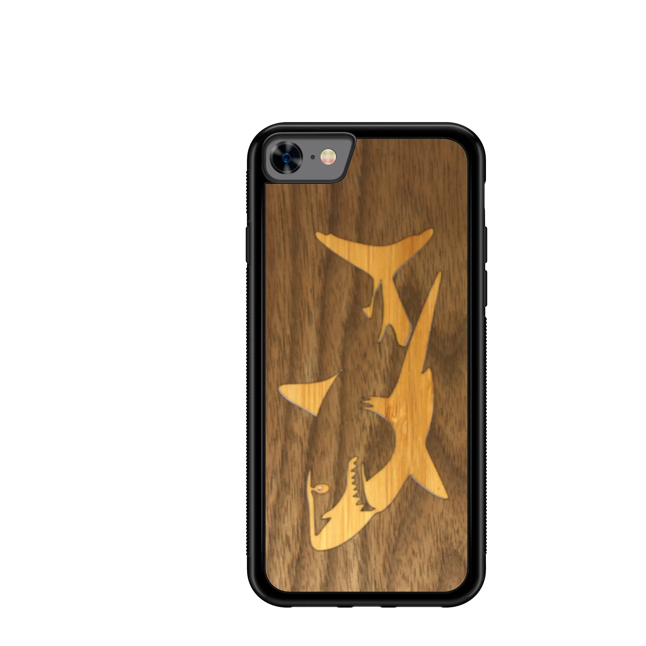 Slim Wooden iPhone Case (Great White Shark with Bamboo in Black Walnut)