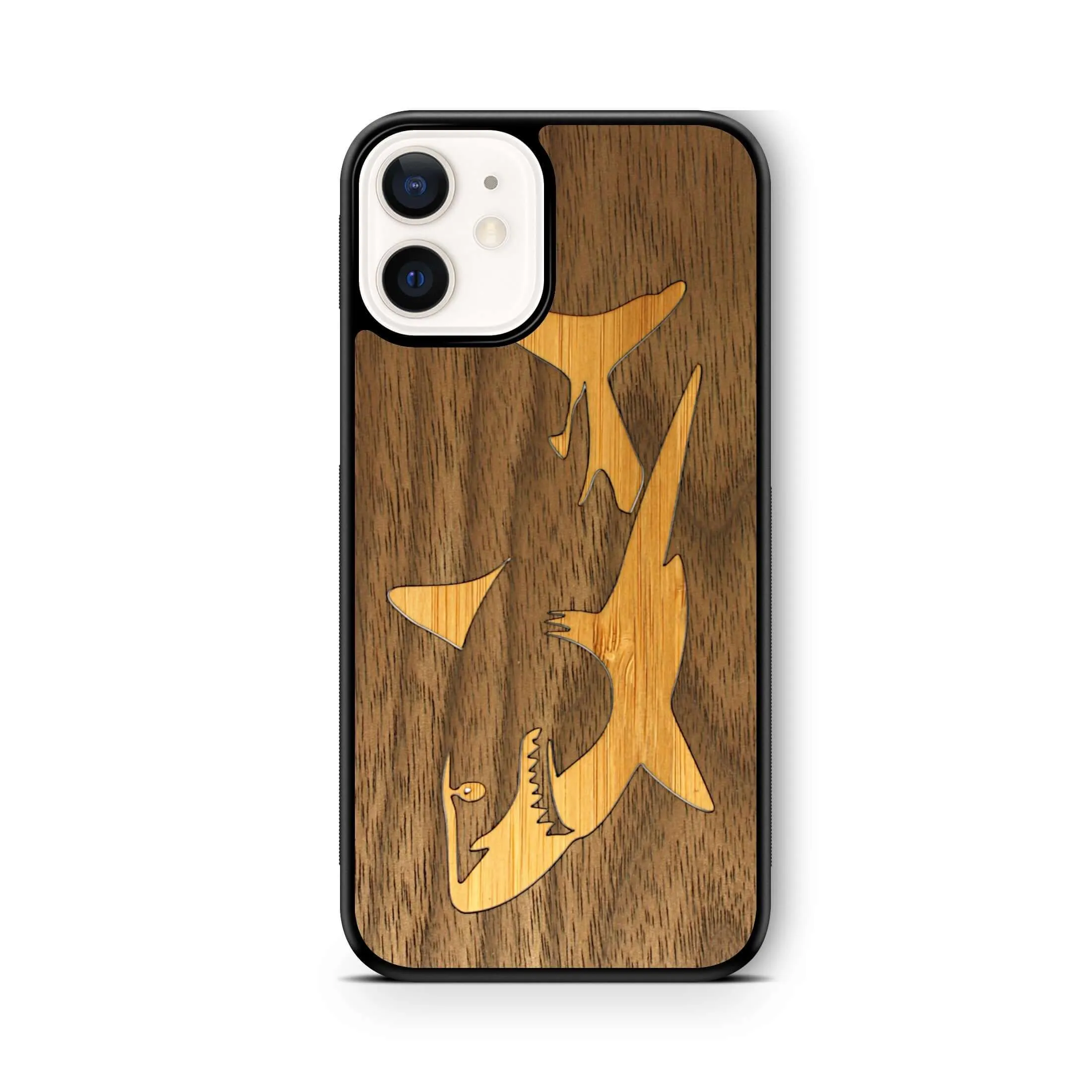 Slim Wooden iPhone Case (Great White Shark with Bamboo in Black Walnut)