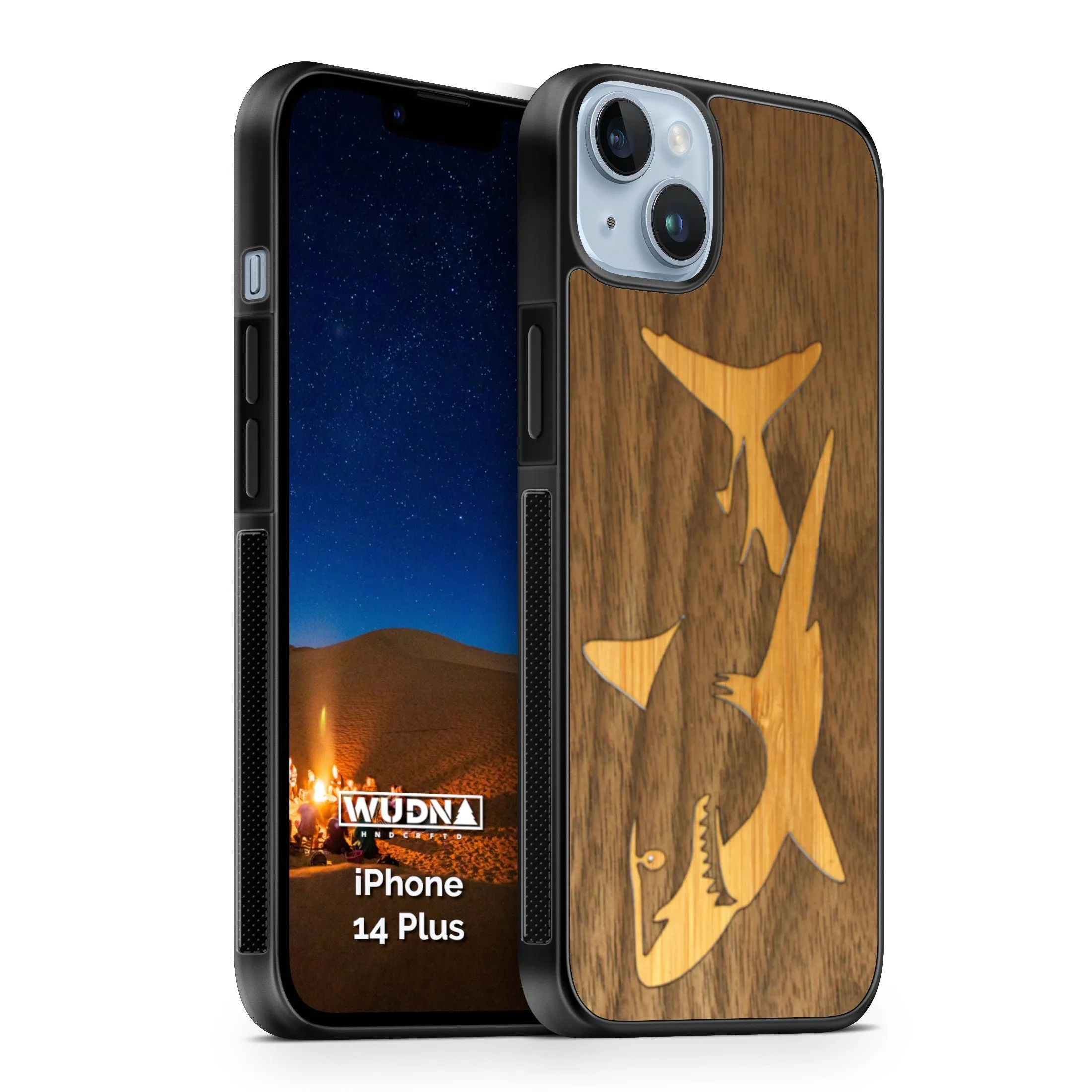 Slim Wooden iPhone Case (Great White Shark with Bamboo in Black Walnut)