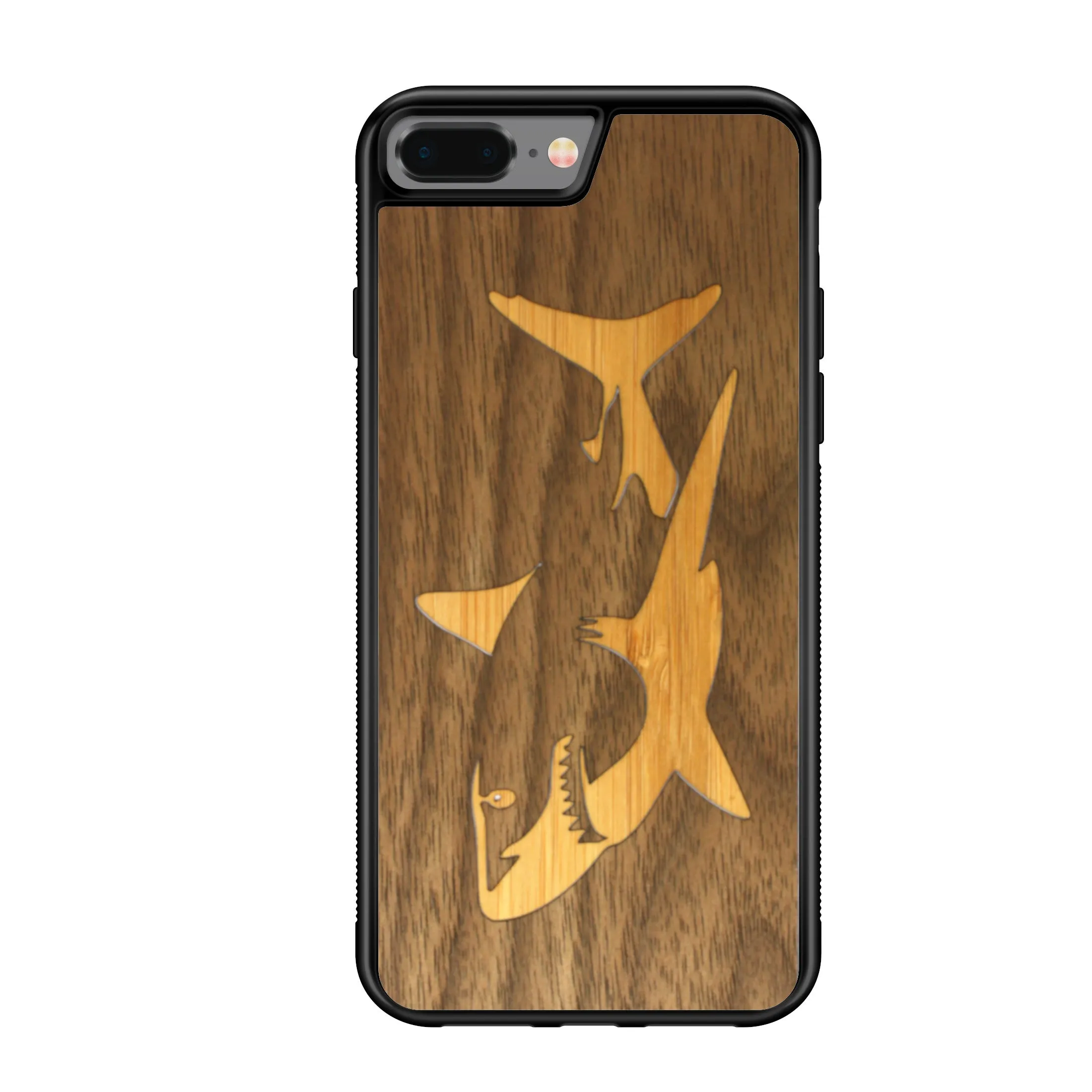 Slim Wooden iPhone Case (Great White Shark with Bamboo in Black Walnut)