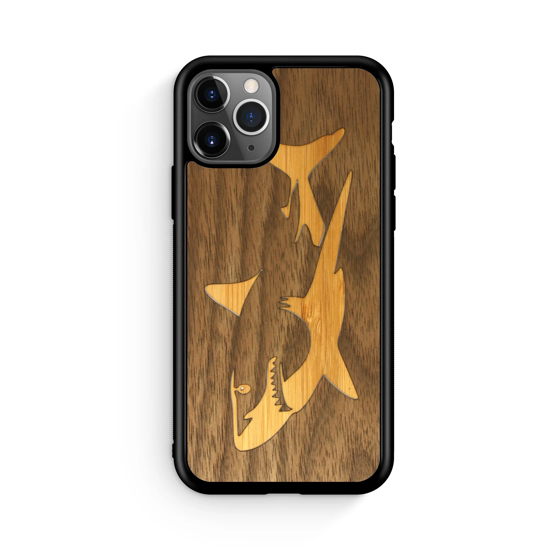 Slim Wooden iPhone Case (Great White Shark with Bamboo in Black Walnut)