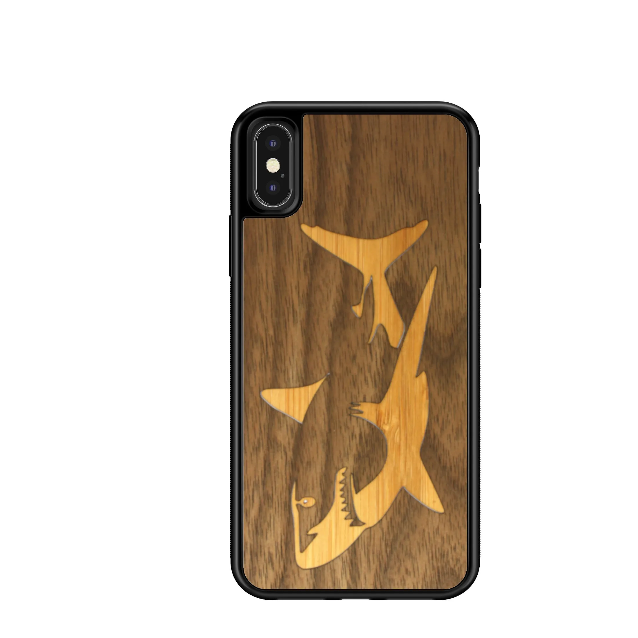 Slim Wooden iPhone Case (Great White Shark with Bamboo in Black Walnut)
