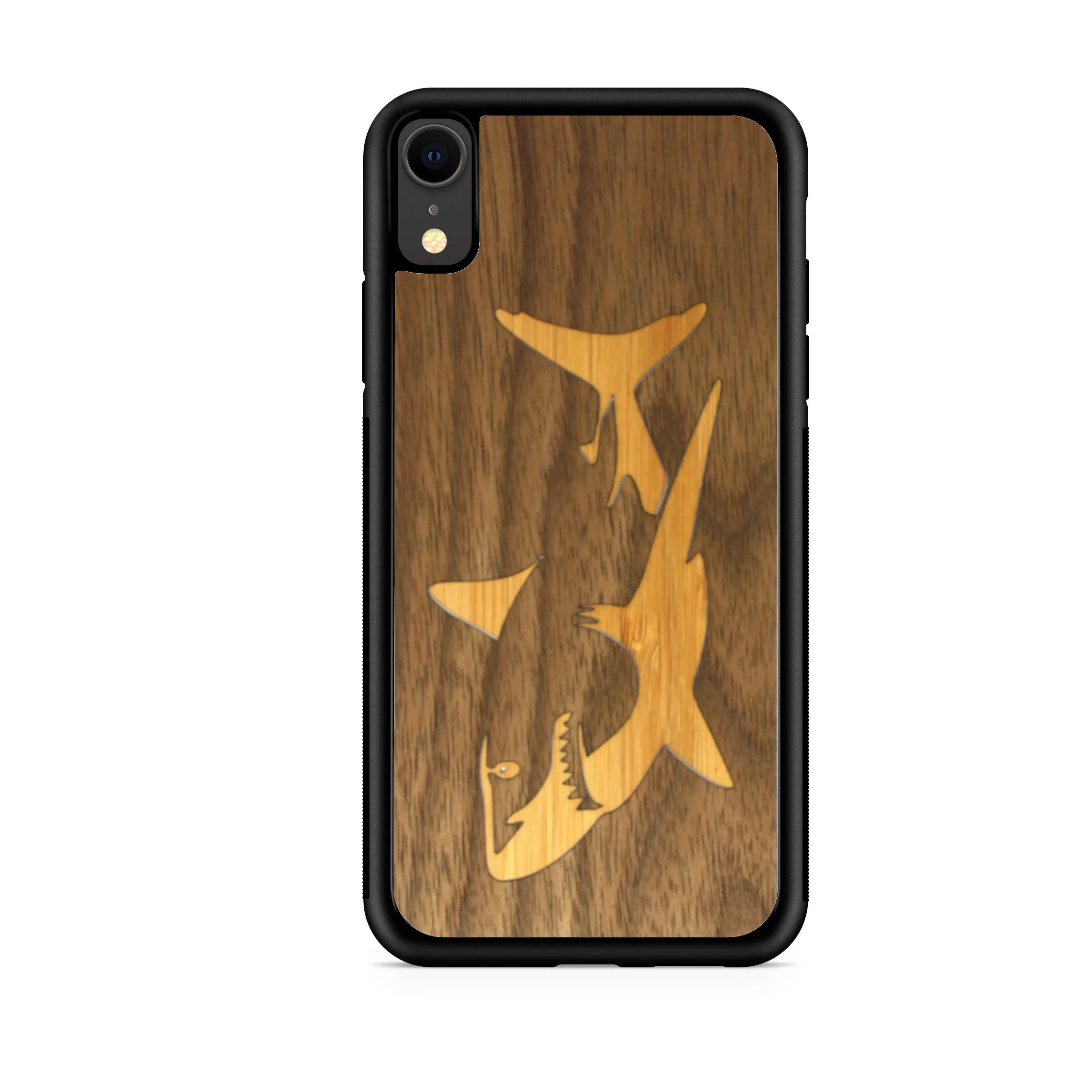 Slim Wooden iPhone Case (Great White Shark with Bamboo in Black Walnut)