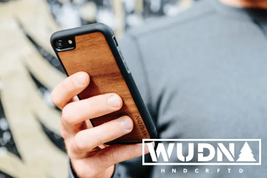 Slim Wooden iPhone Case (Great White Shark with Bamboo in Black Walnut)