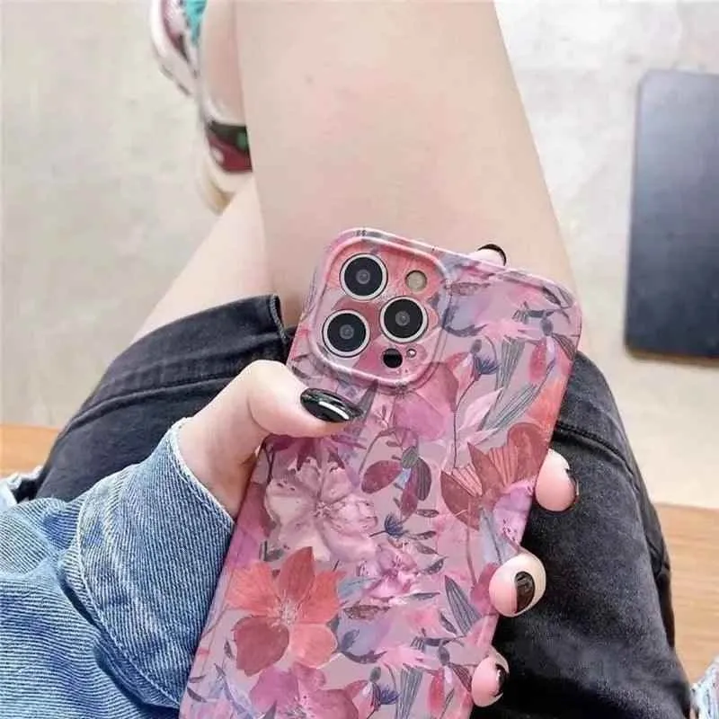 Soft Flowers and Leaves Oil Painting Cute Phone Cases for iPhone 12 Pro Max, 13, 11, 14, and 14 Pro