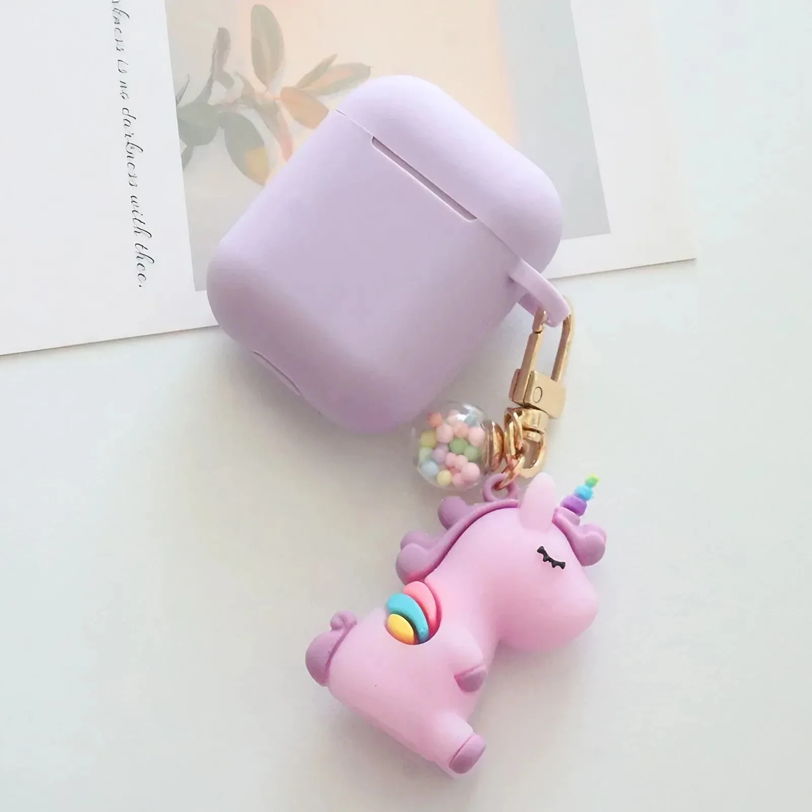 Solid Color AirPods Case with Unicorn Pendant