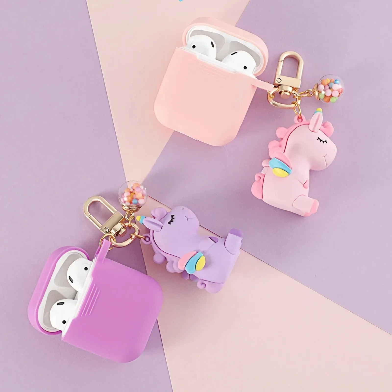 Solid Color AirPods Case with Unicorn Pendant