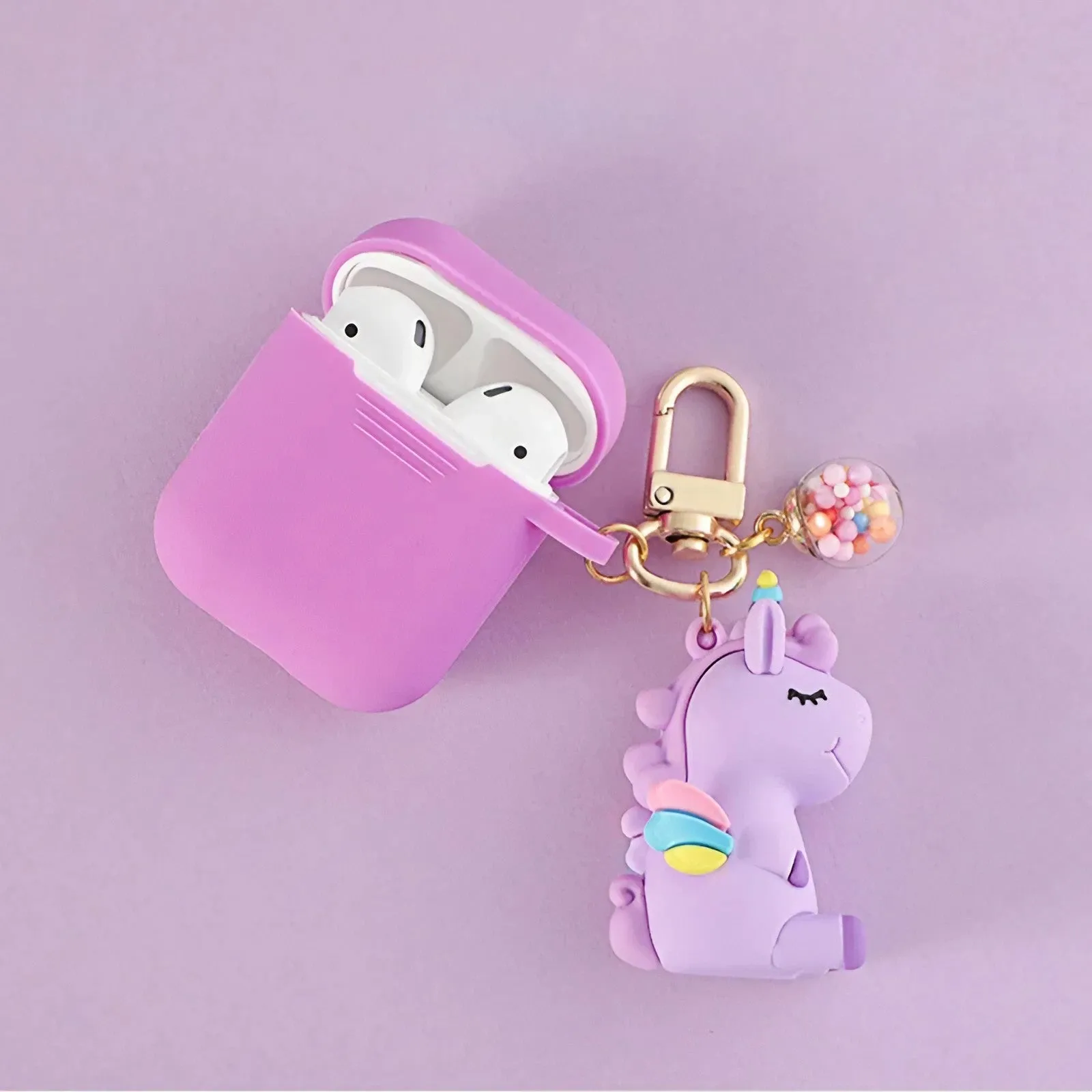 Solid Color AirPods Case with Unicorn Pendant