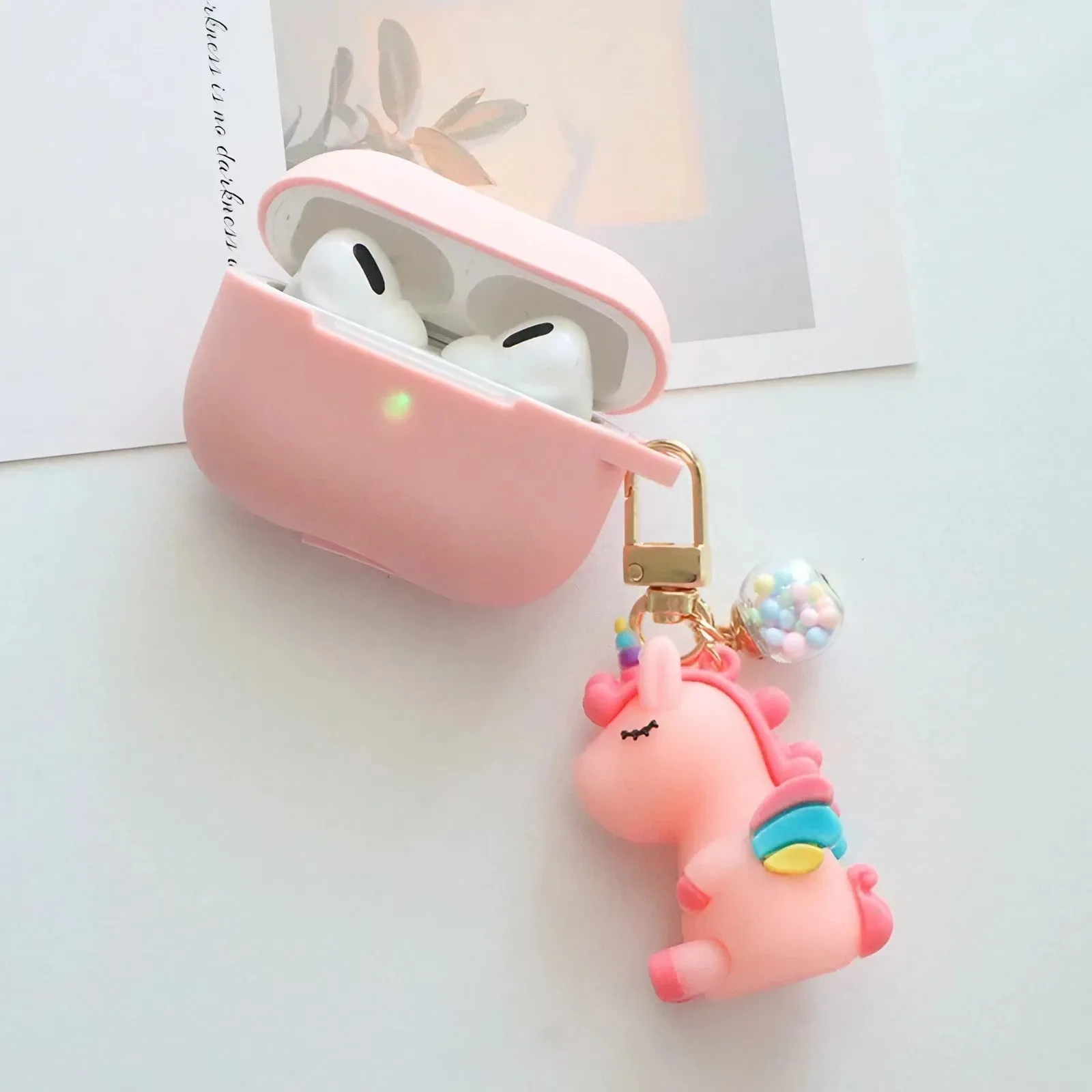 Solid Color AirPods Case with Unicorn Pendant