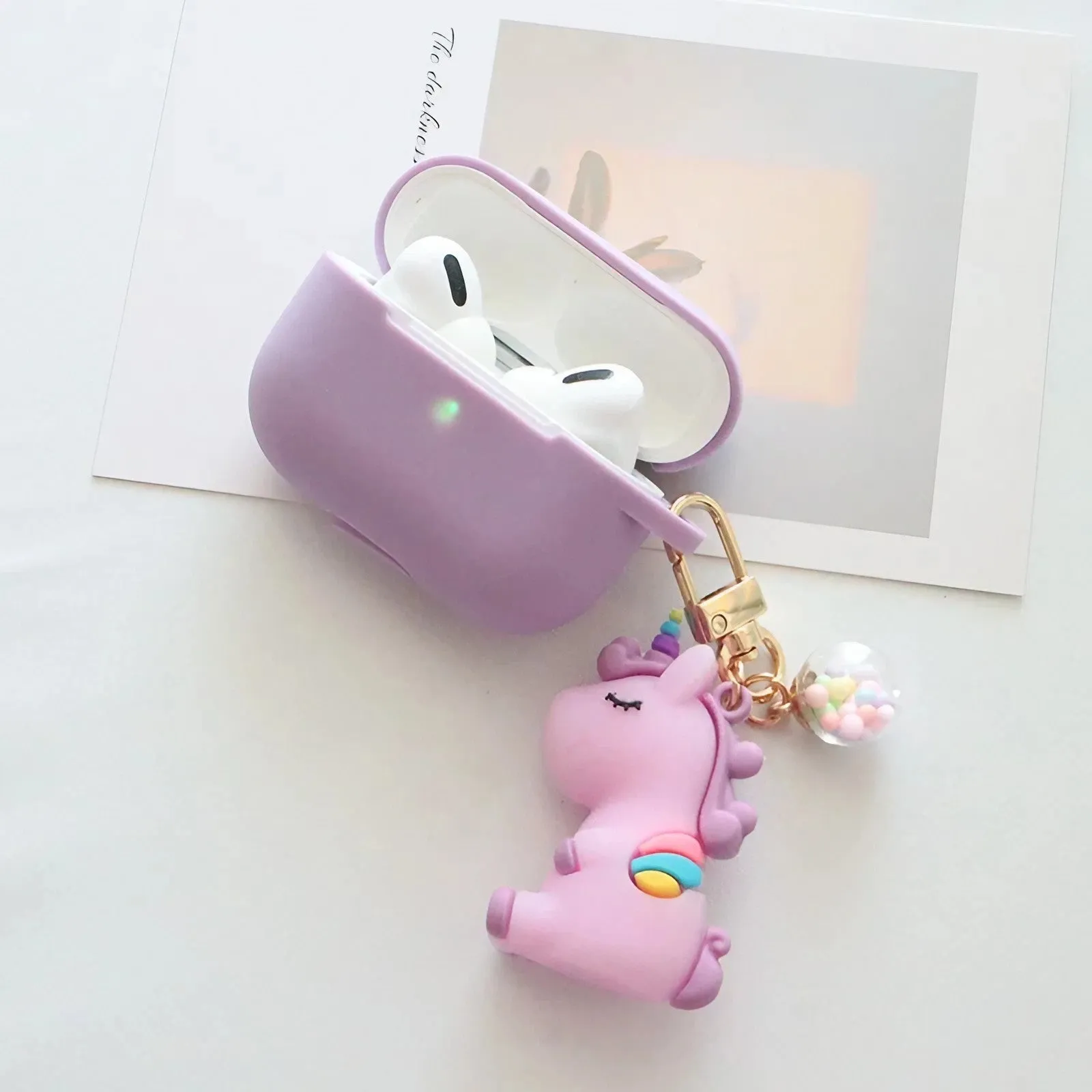 Solid Color AirPods Case with Unicorn Pendant