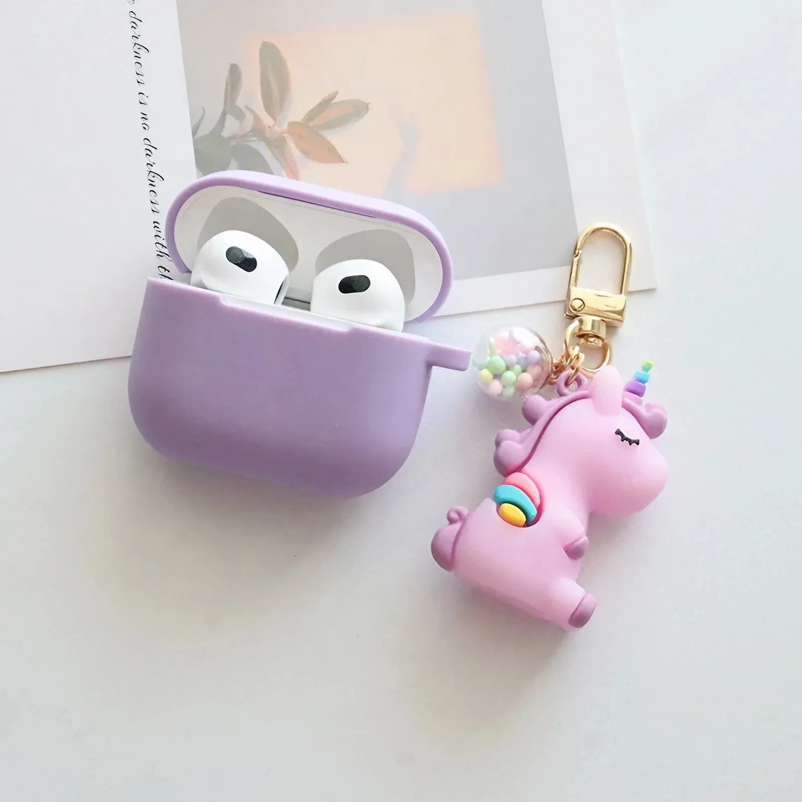 Solid Color AirPods Case with Unicorn Pendant