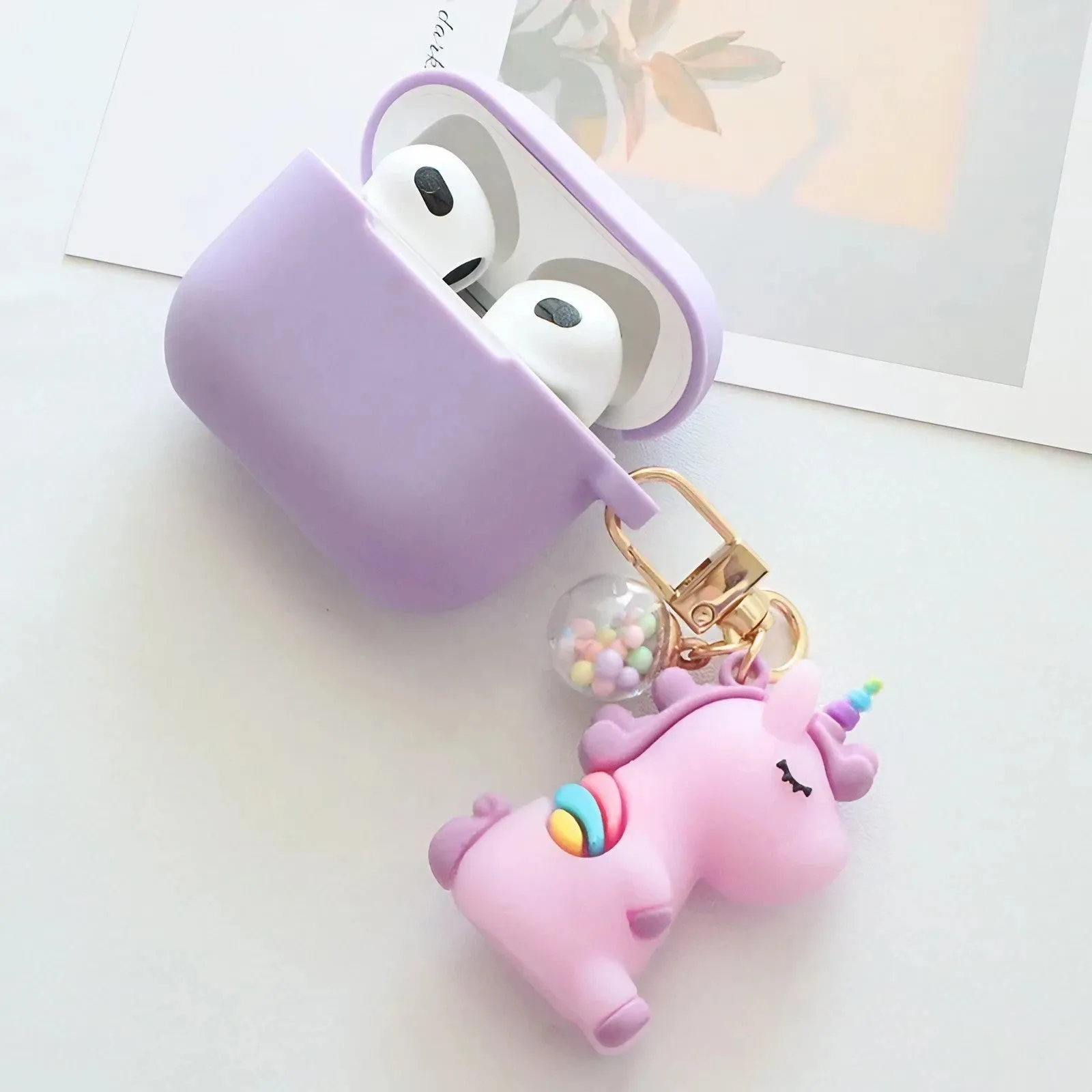 Solid Color AirPods Case with Unicorn Pendant