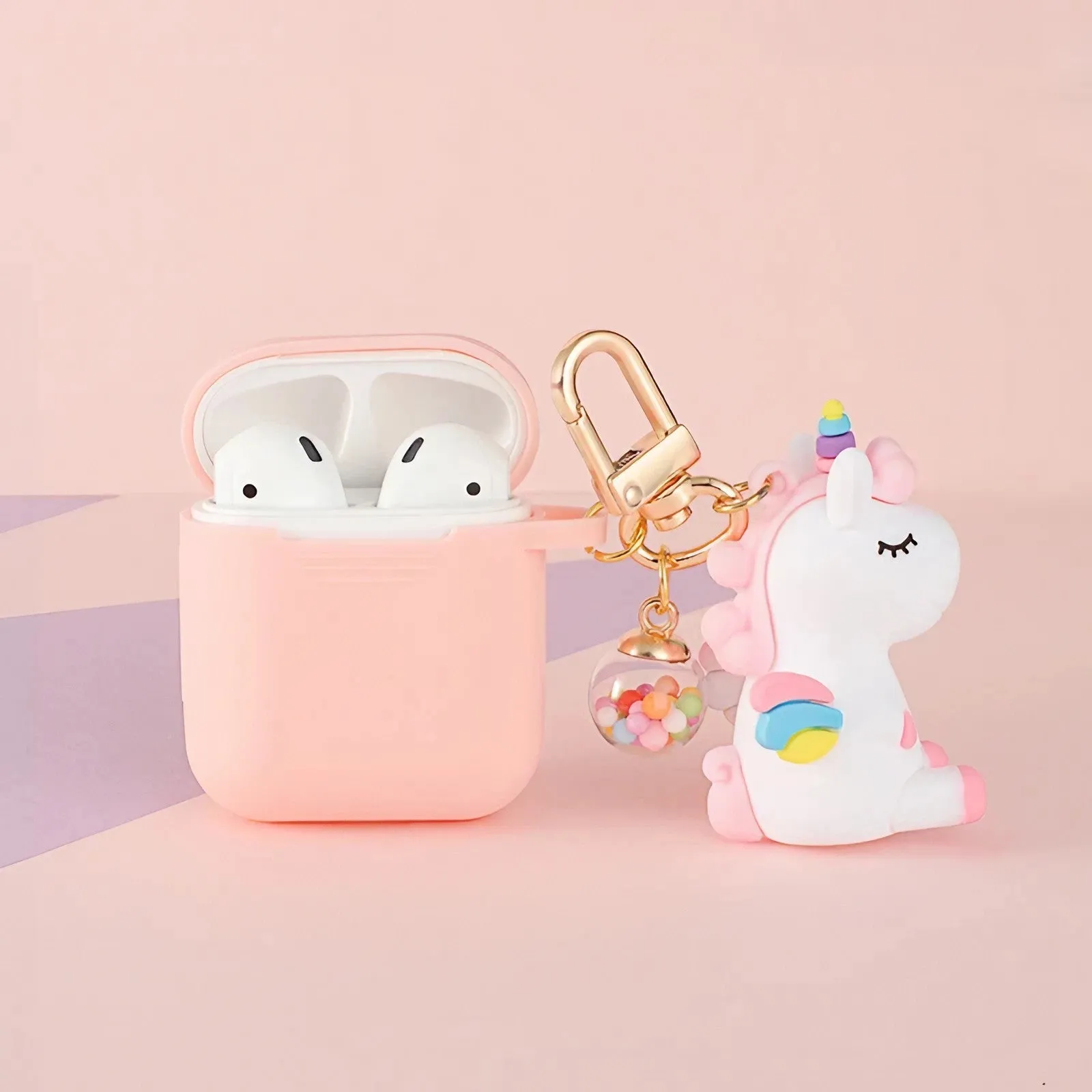 Solid Color AirPods Case with Unicorn Pendant