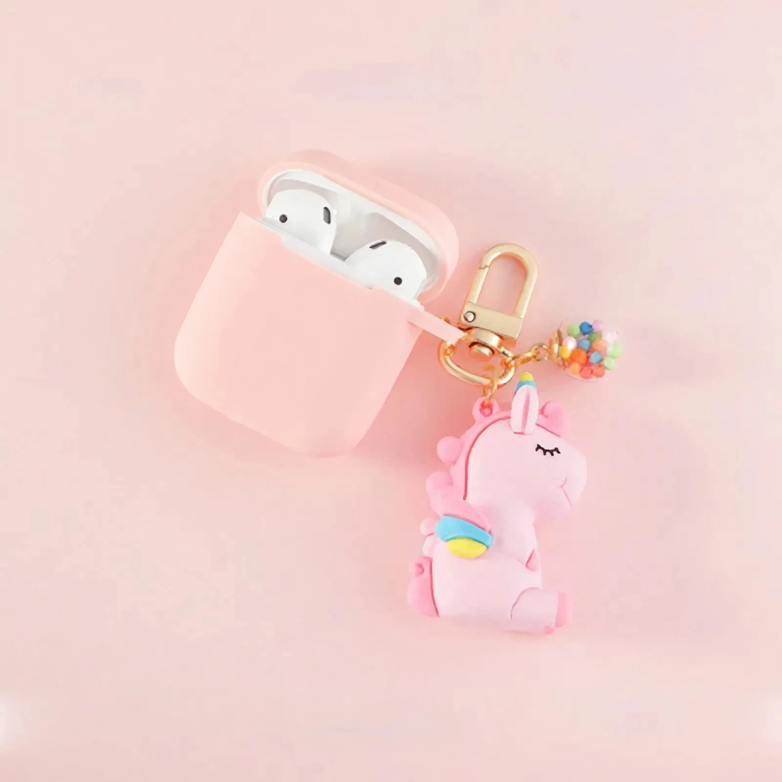 Solid Color AirPods Case with Unicorn Pendant