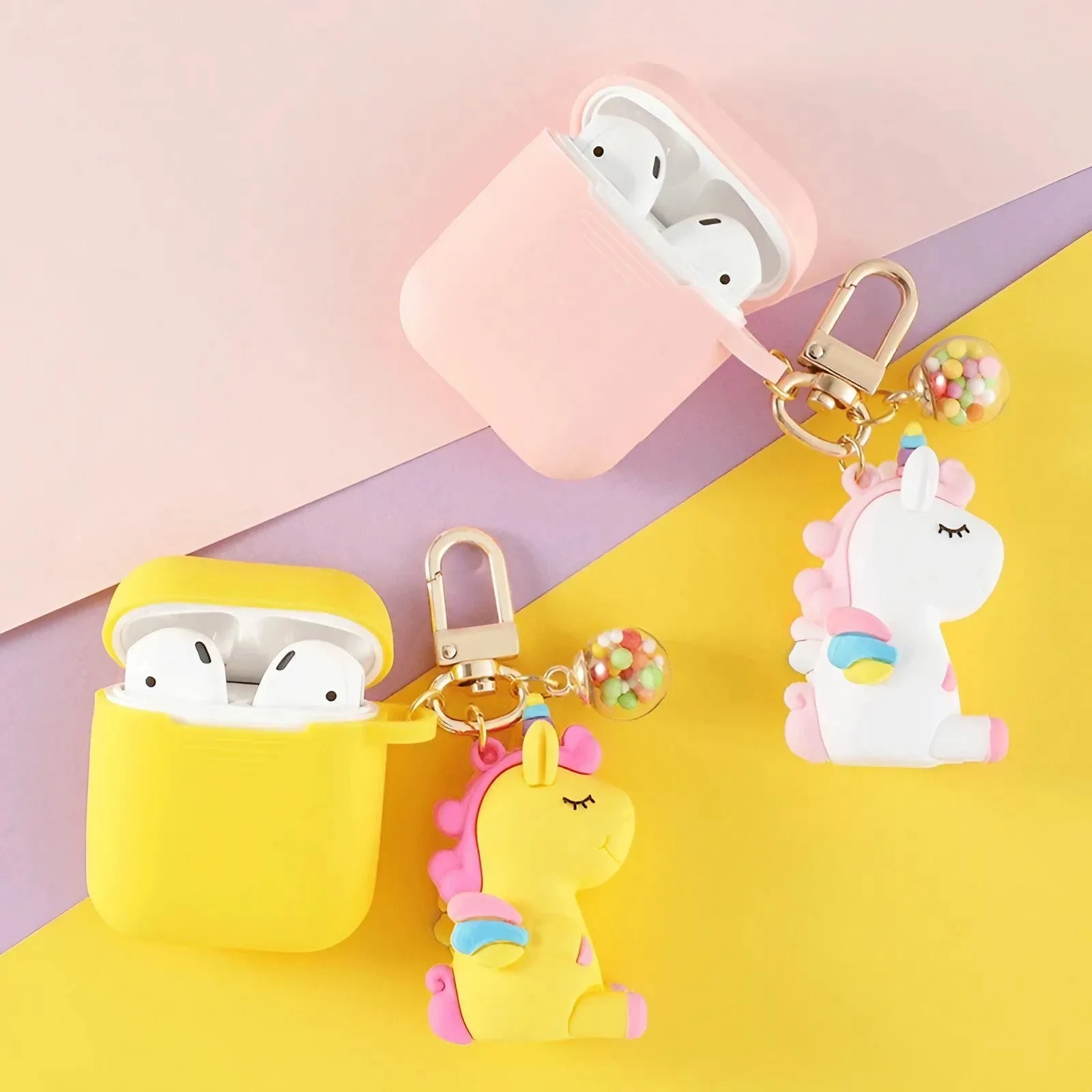 Solid Color AirPods Case with Unicorn Pendant
