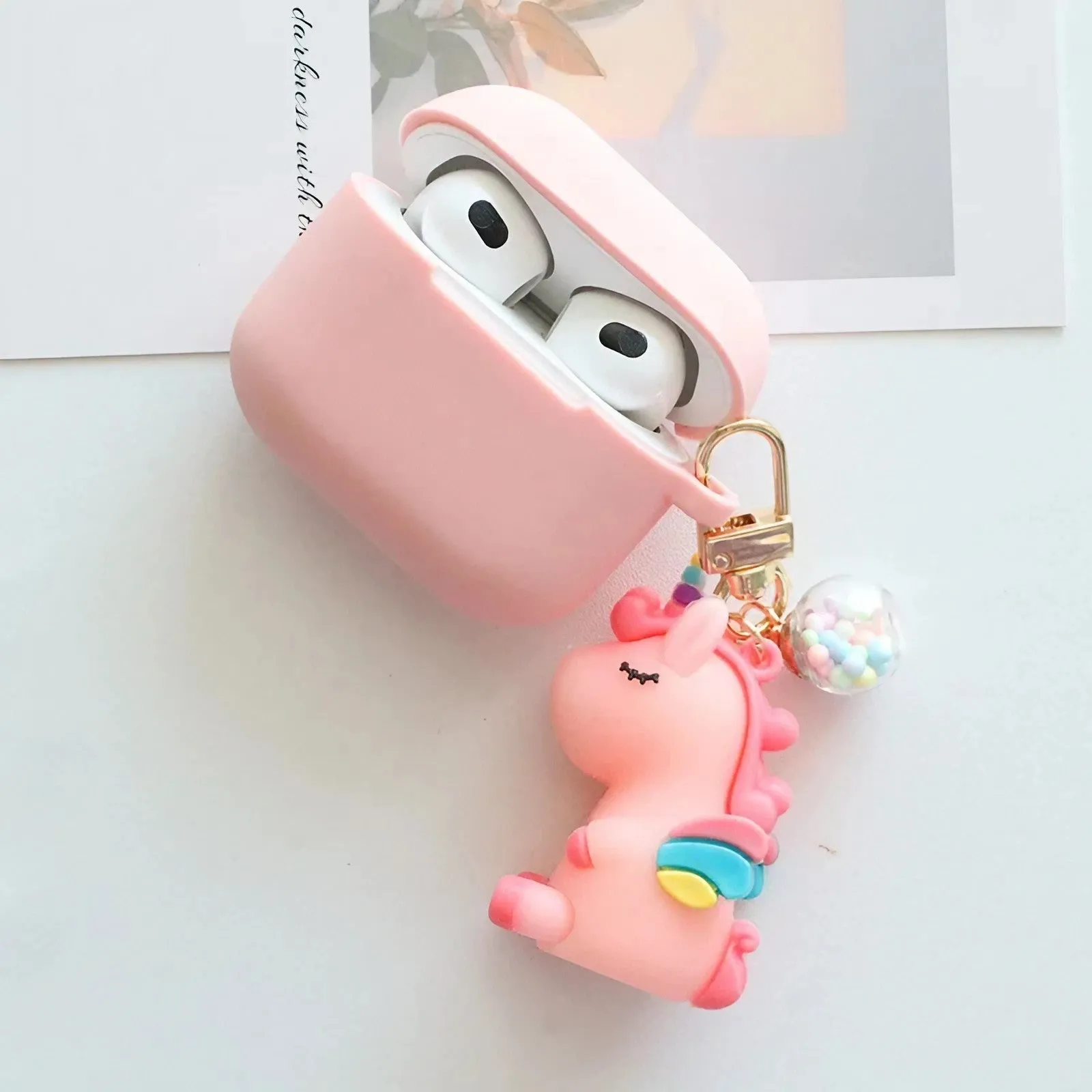 Solid Color AirPods Case with Unicorn Pendant