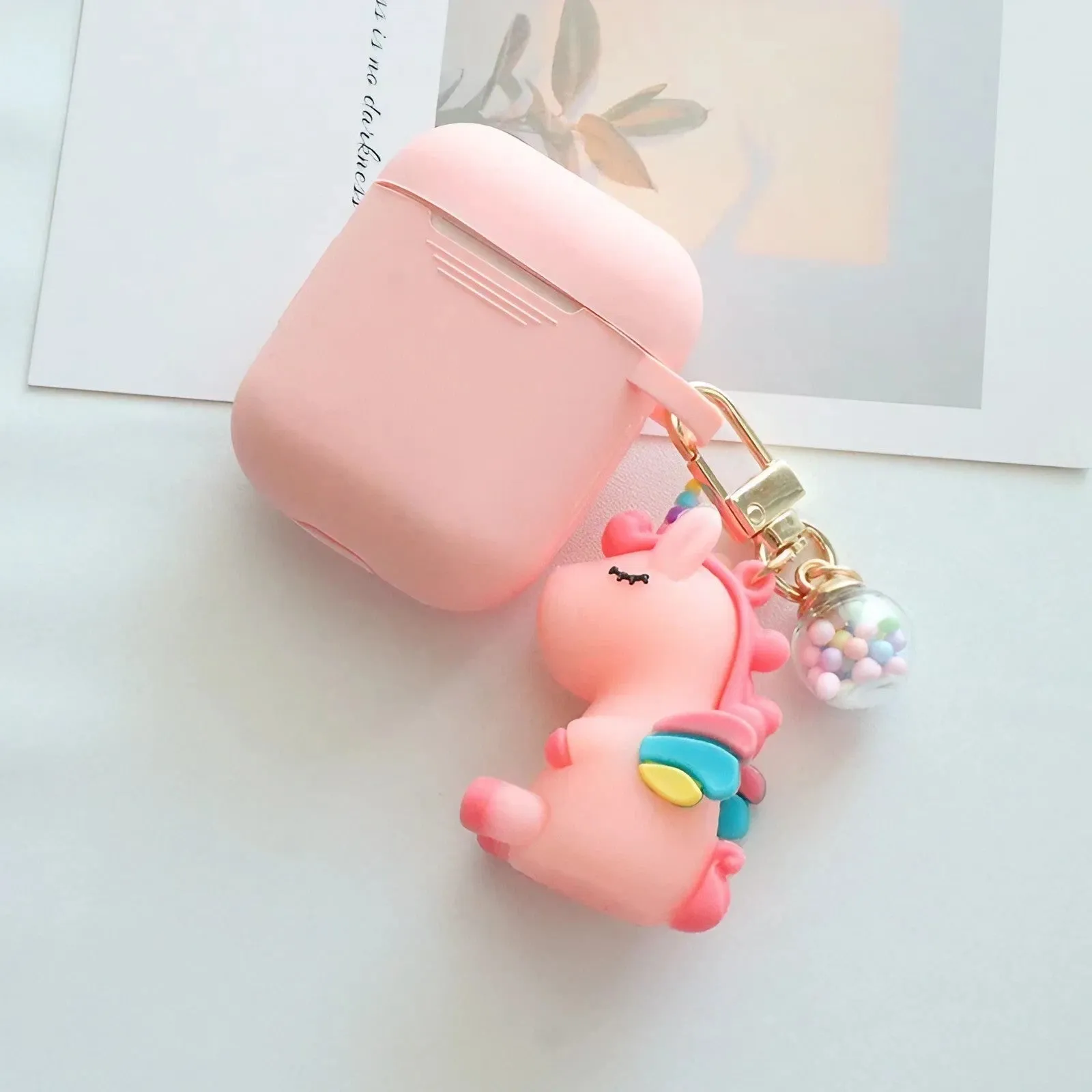 Solid Color AirPods Case with Unicorn Pendant