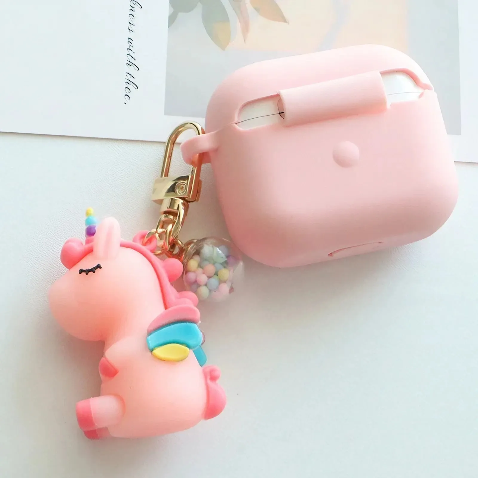 Solid Color AirPods Case with Unicorn Pendant