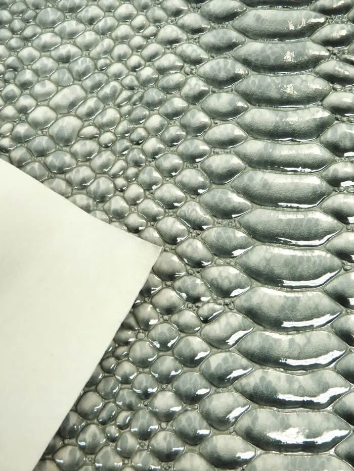 Southern Brown Shiny 3D Serpent Snake Embossed Vinyl Fabric / Sold by the Yard