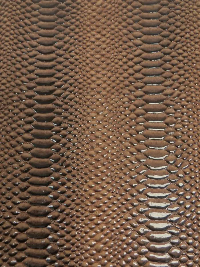 Southern Brown Shiny 3D Serpent Snake Embossed Vinyl Fabric / Sold by the Yard