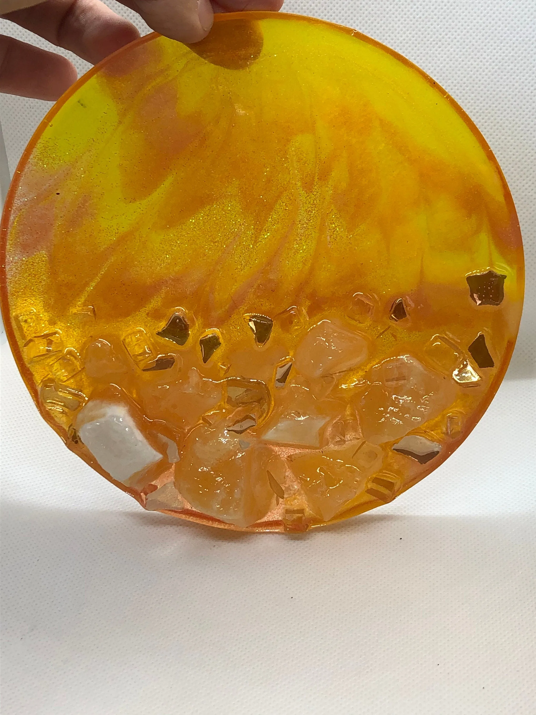 Sparkling Calcite Resin Geode - Handcrafted Agate-inspired Art with Gemstones & Fireglass - Perfect for Crystal Healing