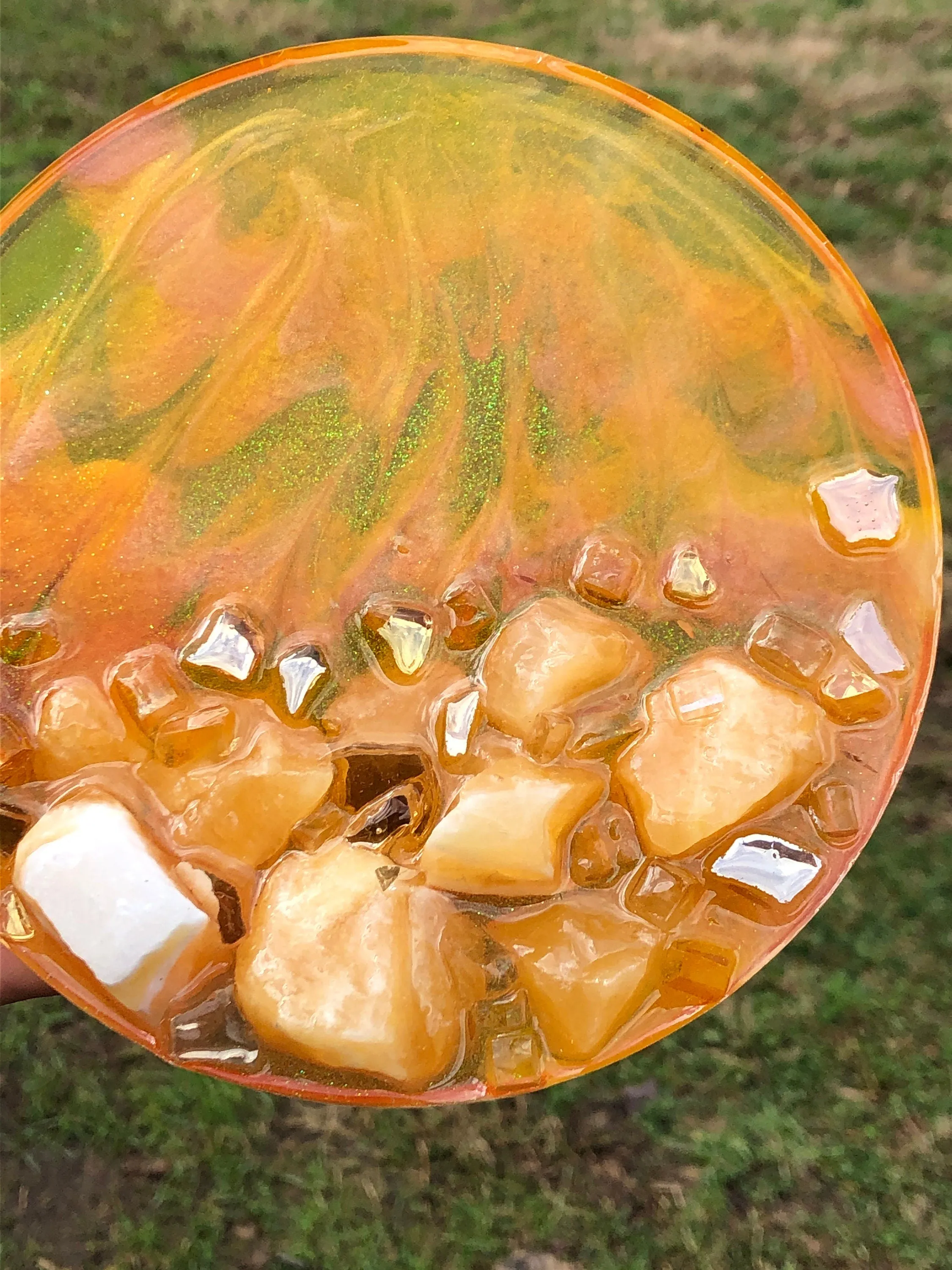 Sparkling Calcite Resin Geode - Handcrafted Agate-inspired Art with Gemstones & Fireglass - Perfect for Crystal Healing