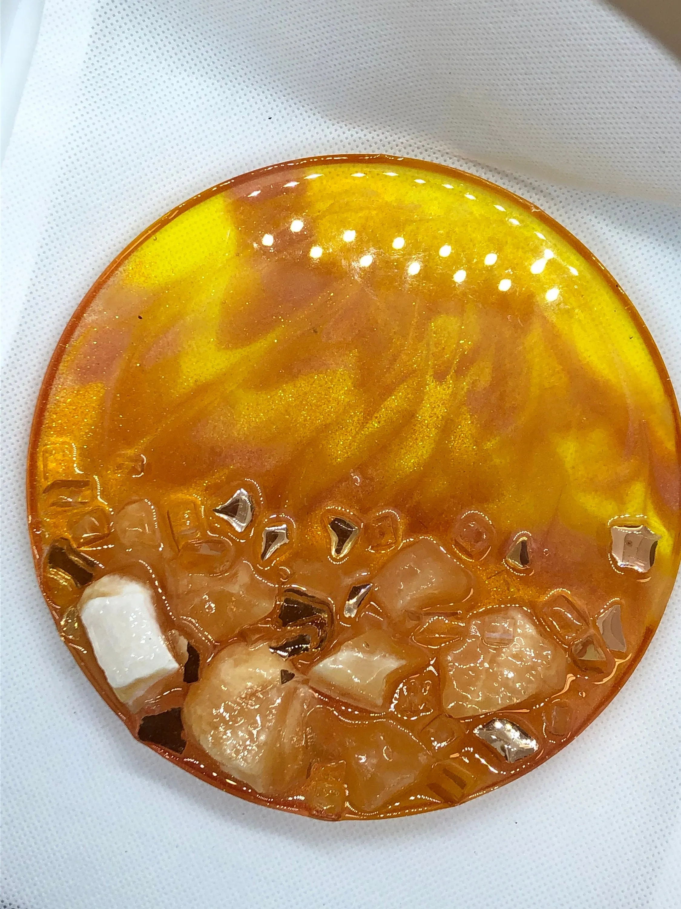 Sparkling Calcite Resin Geode - Handcrafted Agate-inspired Art with Gemstones & Fireglass - Perfect for Crystal Healing