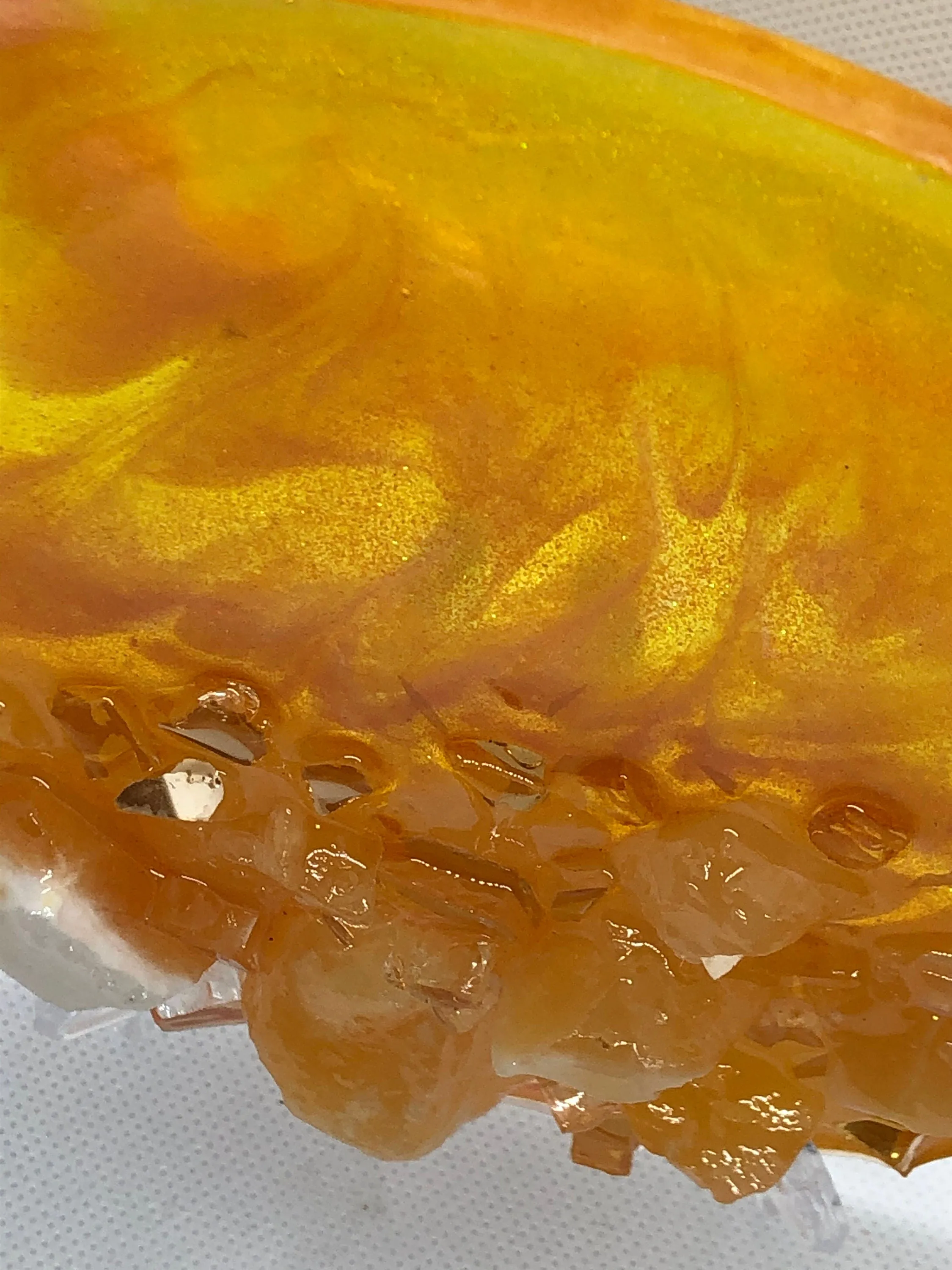 Sparkling Calcite Resin Geode - Handcrafted Agate-inspired Art with Gemstones & Fireglass - Perfect for Crystal Healing