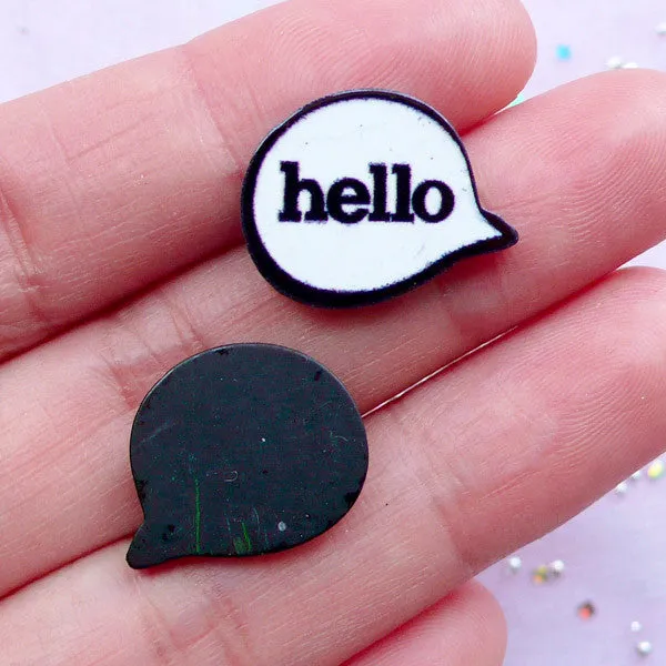 Speech Bubble Acrylic Hello Cabochons | Harajuku Kei Decoden | Scrapbooking Supplies (4pcs / 18mm x 14mm)