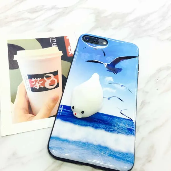 Squishy Seal Beach Case for iPhone 7 6 6s Plus Cover Soft Silicone 3D Cartoon Seal Phone Cases