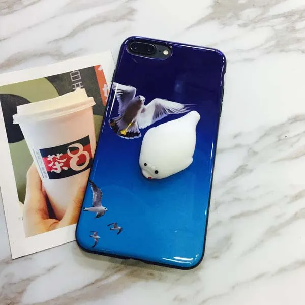 Squishy Seal Beach Case for iPhone 7 6 6s Plus Cover Soft Silicone 3D Cartoon Seal Phone Cases